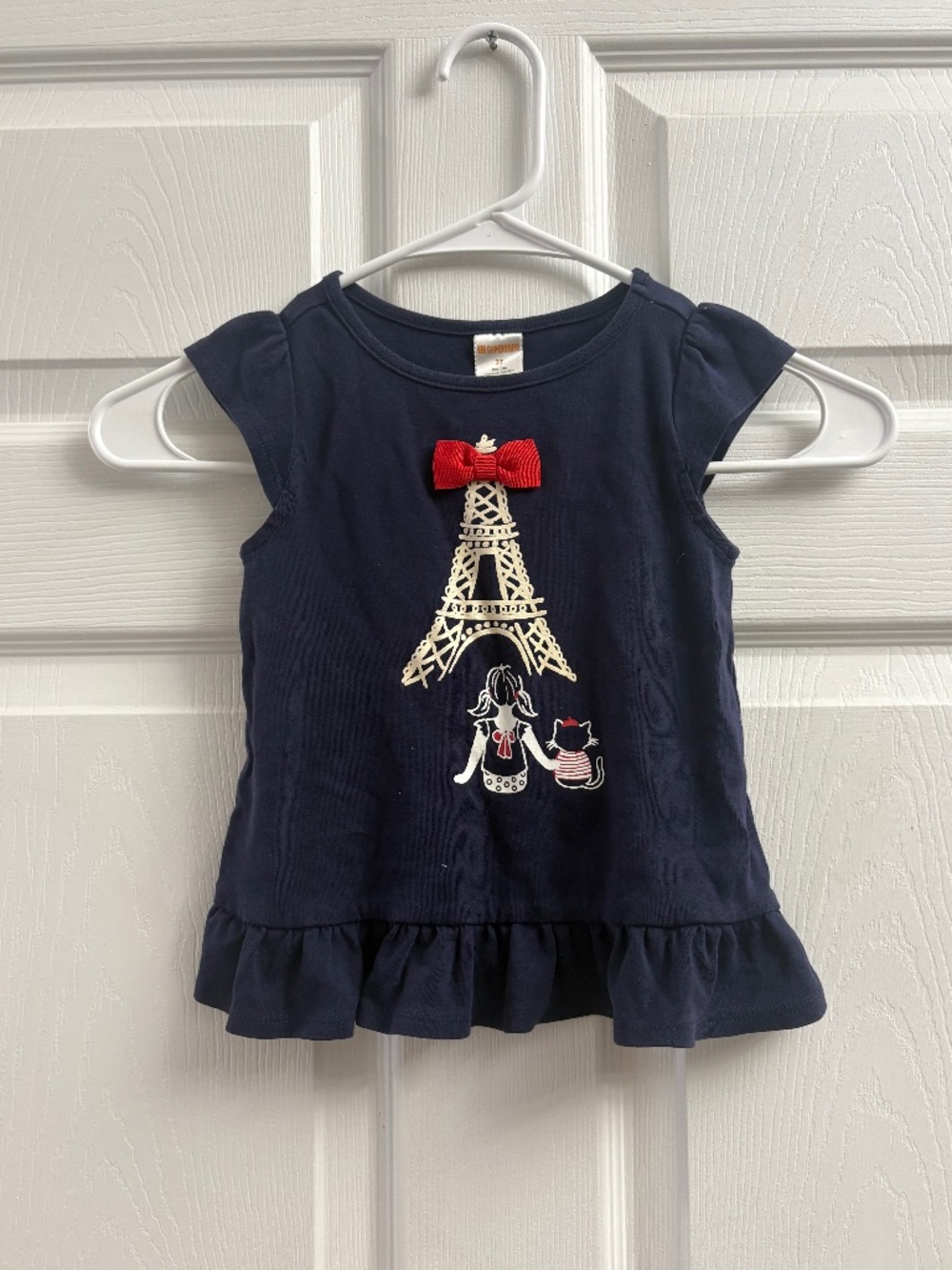 Vintage Gymboree Navy Blue Paris Short Sleeve Ruffle Girls Top